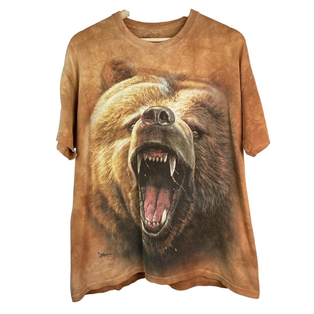 The Mountain Men's Size L Brown Roaring Grizzly Bear T-Shirt *